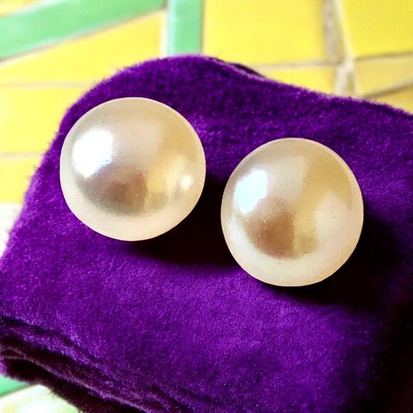 Mabe Pearl Stud Earrings Gold Posts